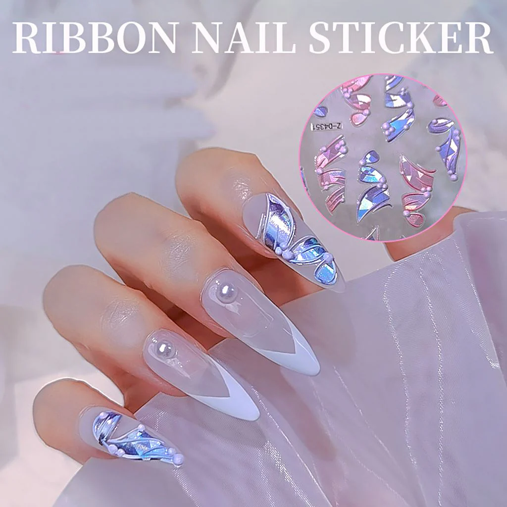 3D Multicolour Ribbon Nail Art Stickers - Image 2