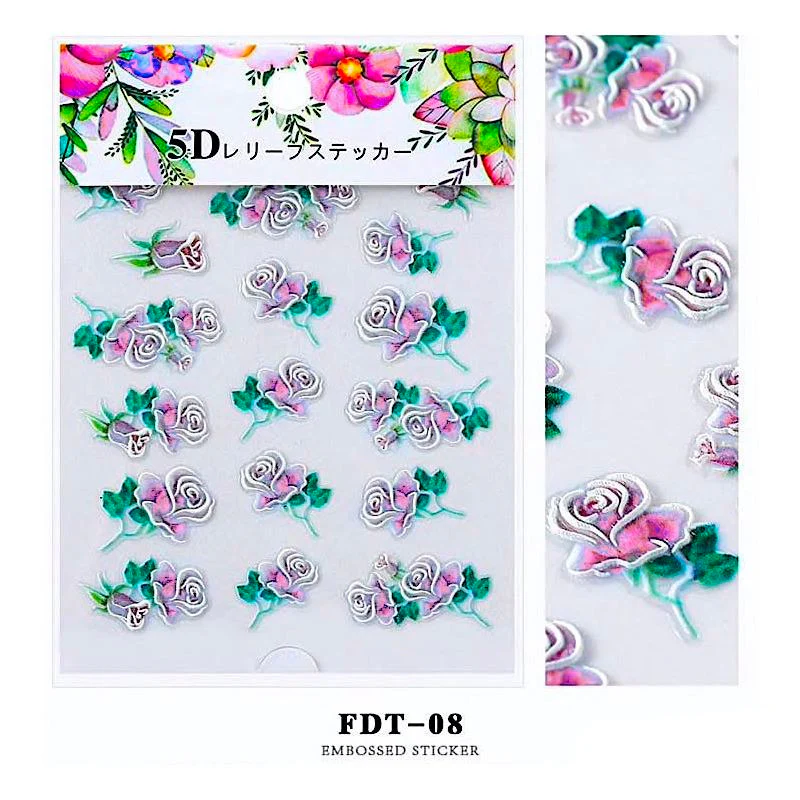 5D Embossed Flowers Nail Art Stickers - Image 10