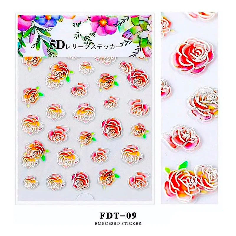 5D Embossed Flowers Nail Art Stickers - Image 11