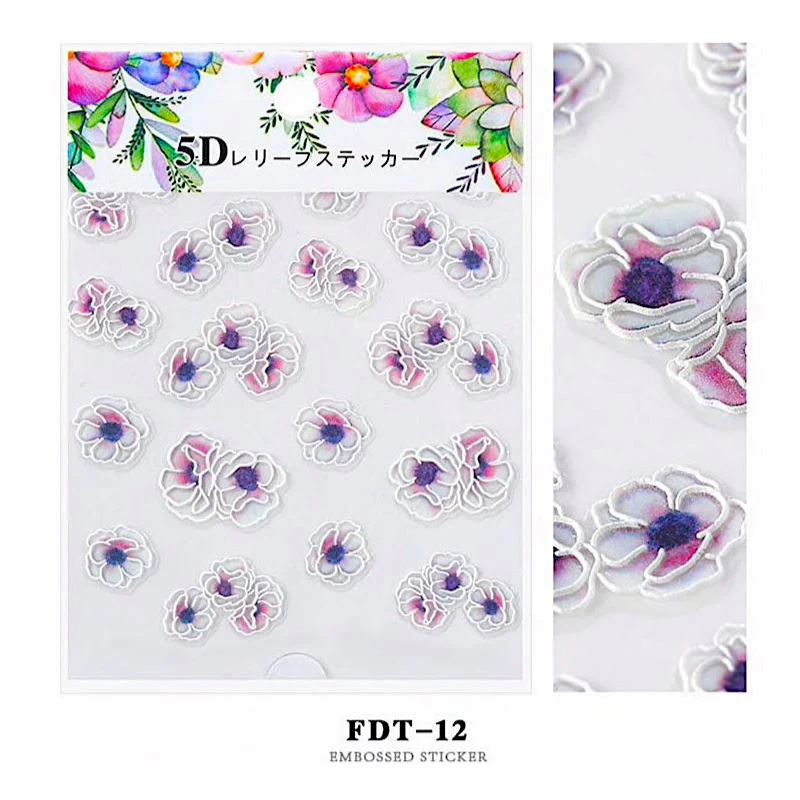 5D Embossed Flowers Nail Art Stickers - Image 14