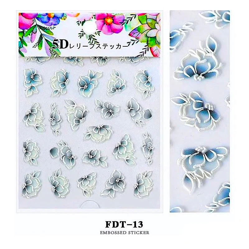 5D Embossed Flowers Nail Art Stickers - Image 15