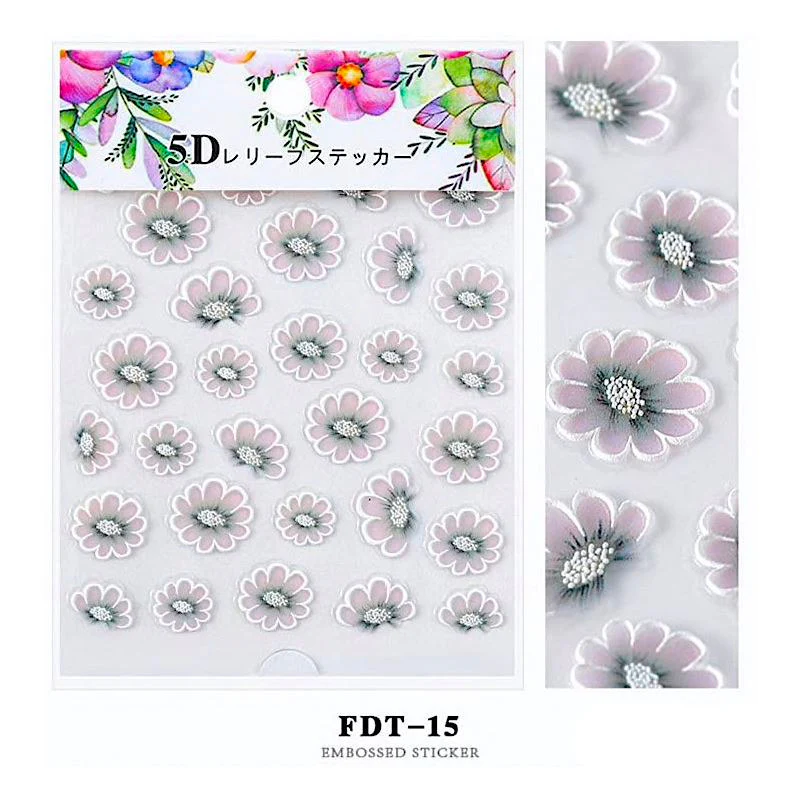 5D Embossed Flowers Nail Art Stickers - Image 17