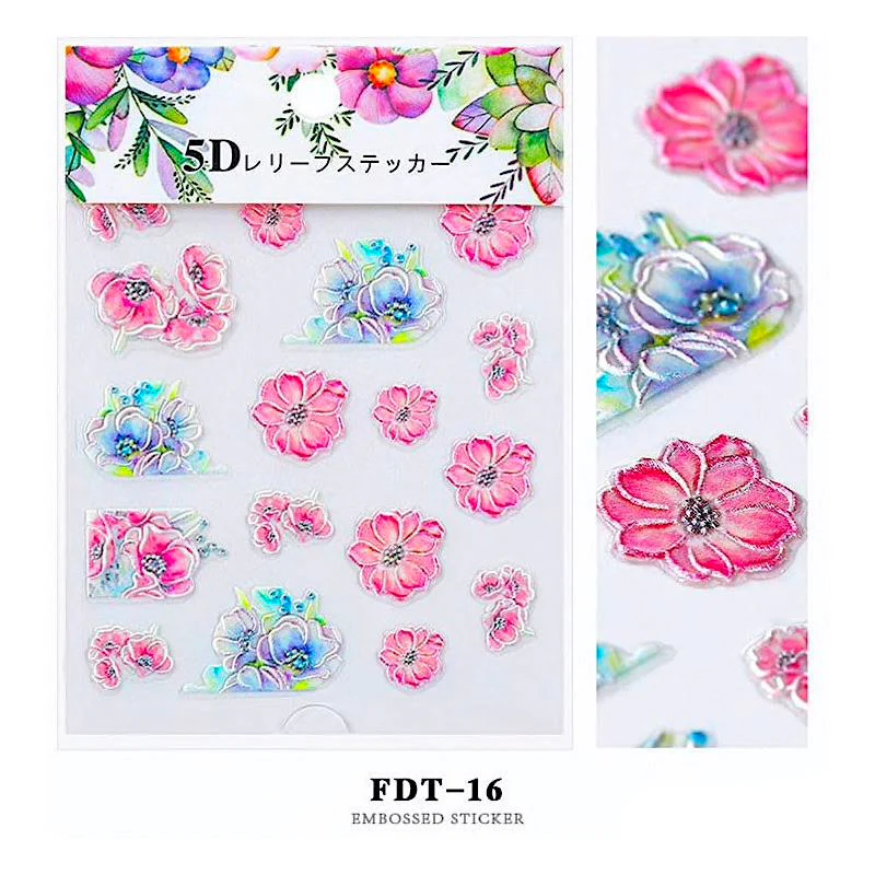 5D Embossed Flowers Nail Art Stickers - Image 18