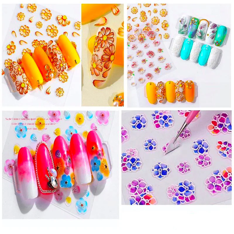 5D Embossed Flowers Nail Art Stickers - Image 2