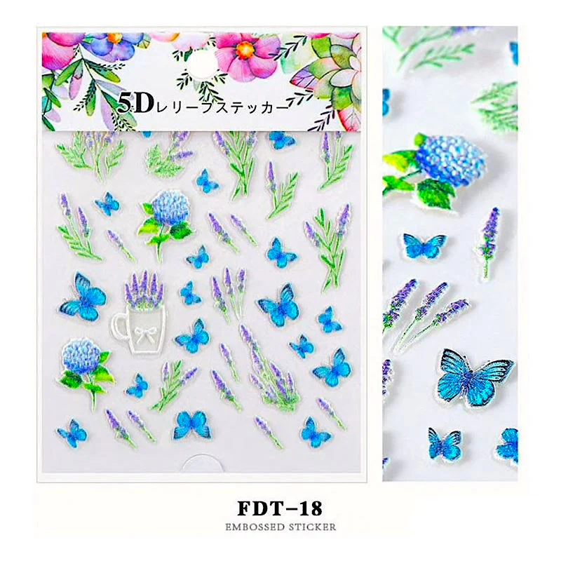 5D Embossed Flowers Nail Art Stickers - Image 20