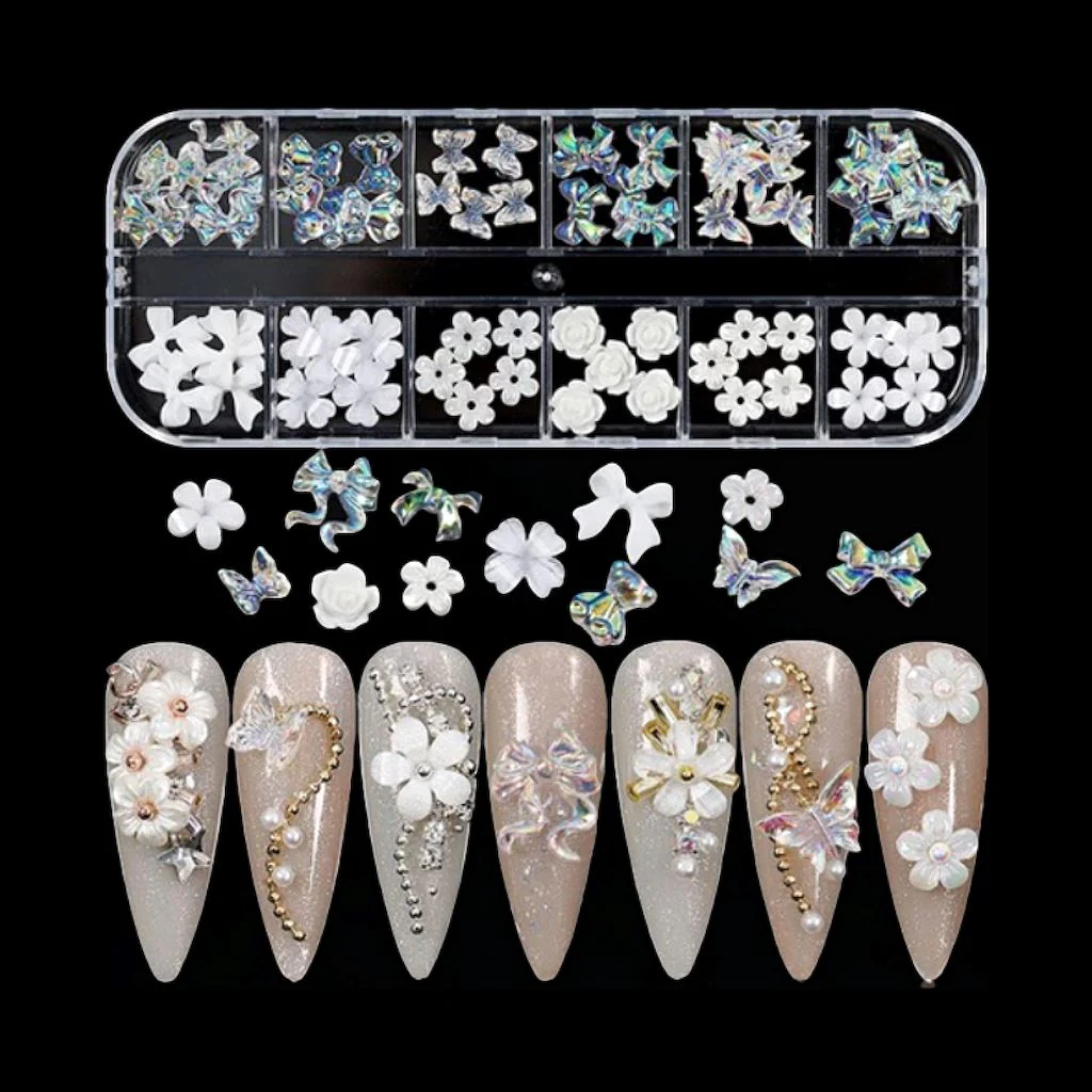 Aurora and White Bowknots Flowers Butterflies Bear 3D Charms