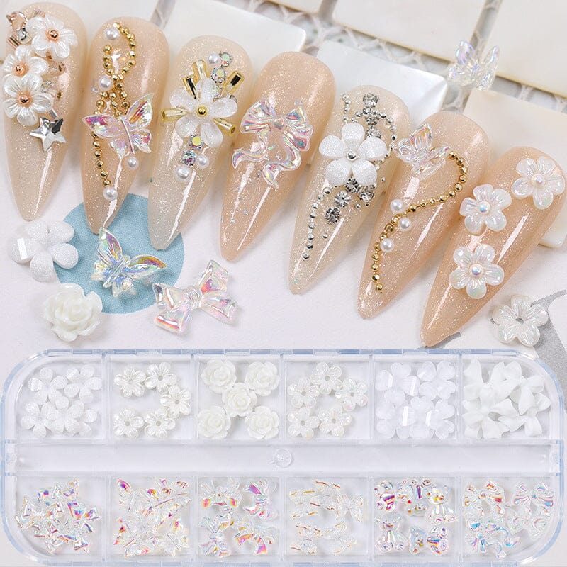 Aurora and White Bowknots Flowers Butterflies Bear 3D Charms - Image 2