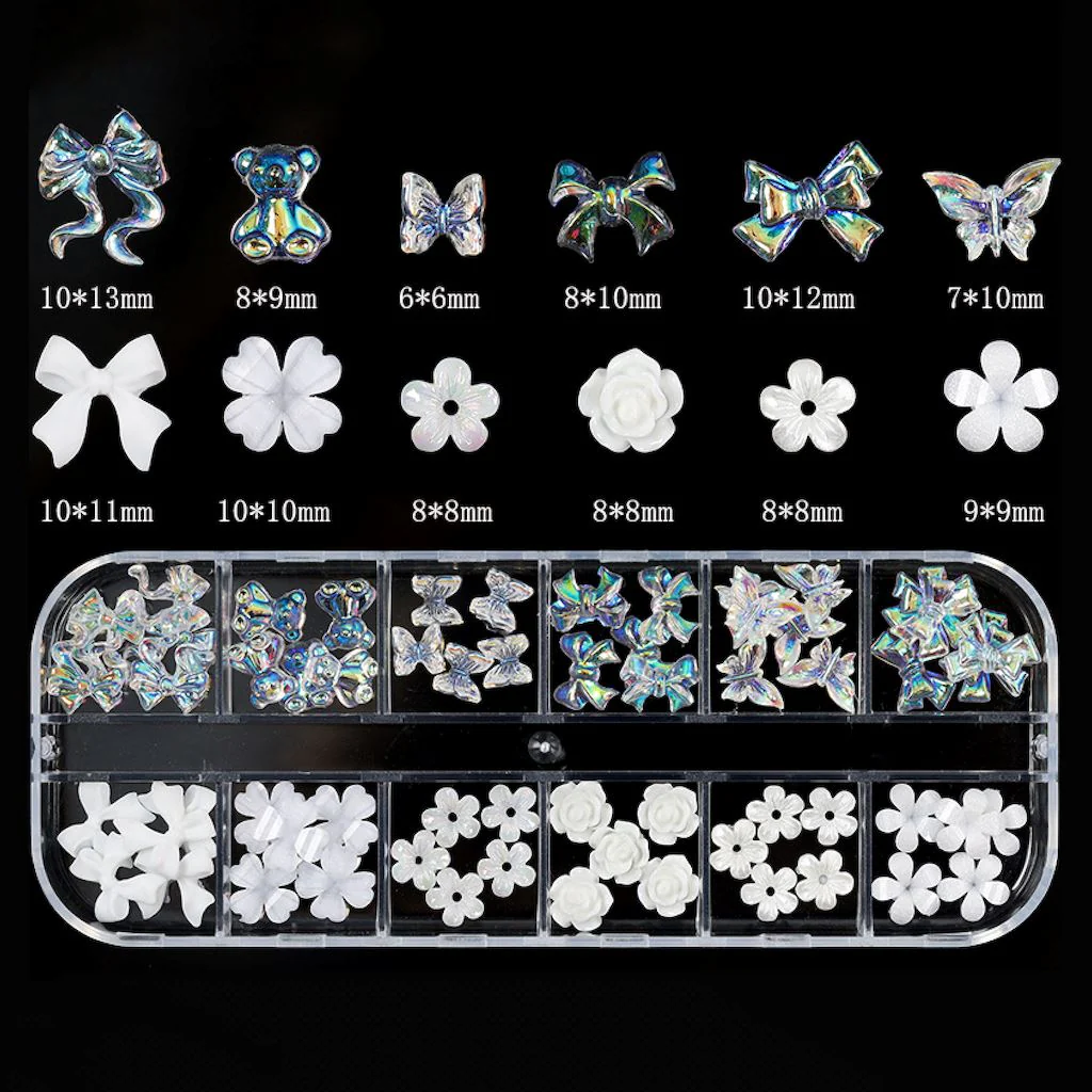 Aurora and White Bowknots Flowers Butterflies Bear 3D Charms - Image 3