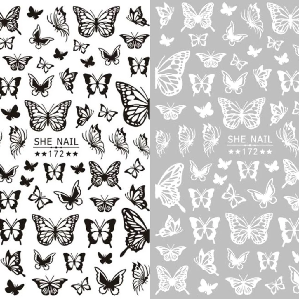 Butterflies Nail Art Stickers Black/White