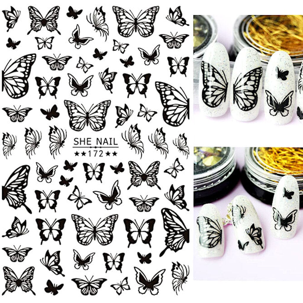 Butterflies Nail Art Stickers Black/White - Image 2