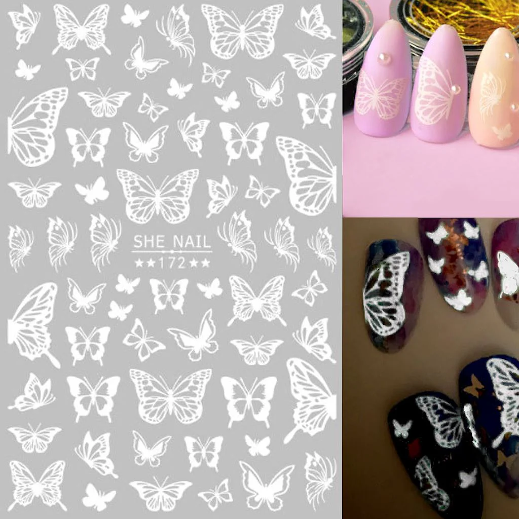 Butterflies Nail Art Stickers Black/White - Image 3