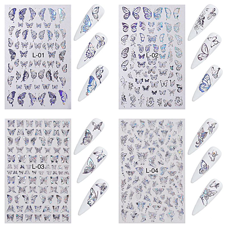 Butterfly Gold/Silver Holographic Nail Art Stickers - Image 12