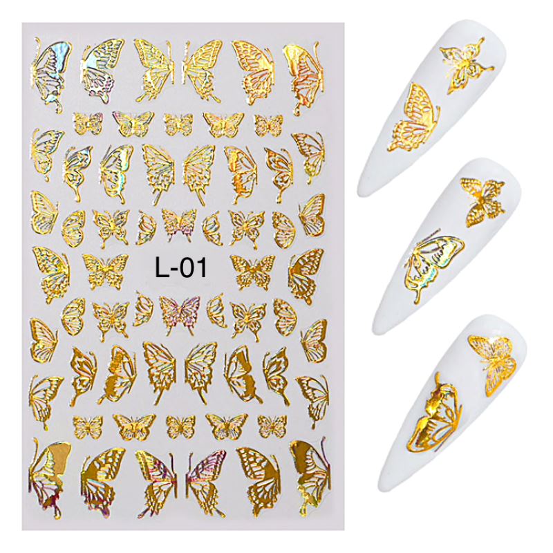 Butterfly Gold/Silver Holographic Nail Art Stickers - Image 3