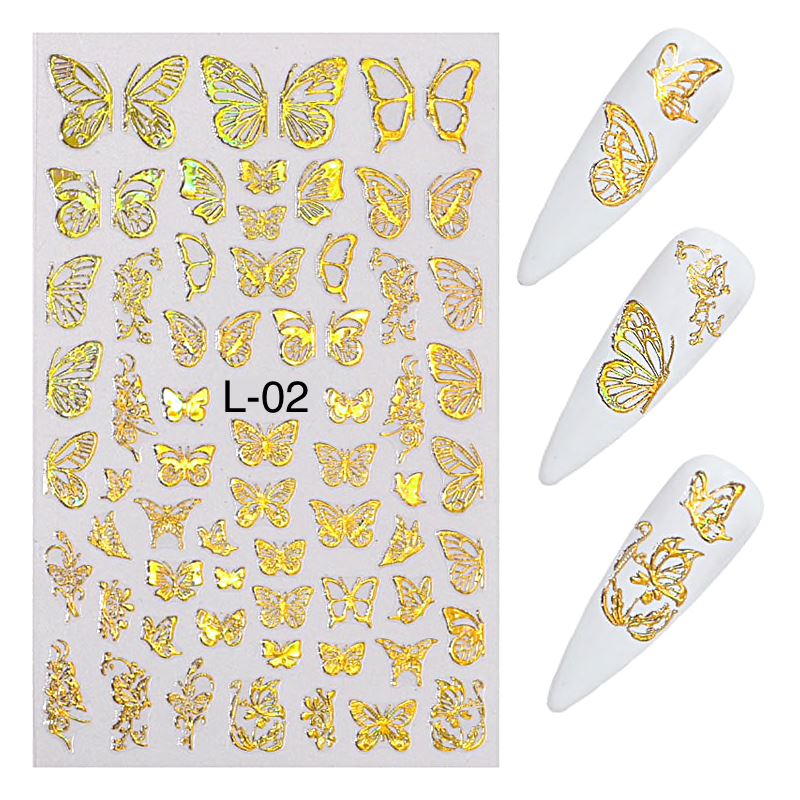 Butterfly Gold/Silver Holographic Nail Art Stickers - Image 5