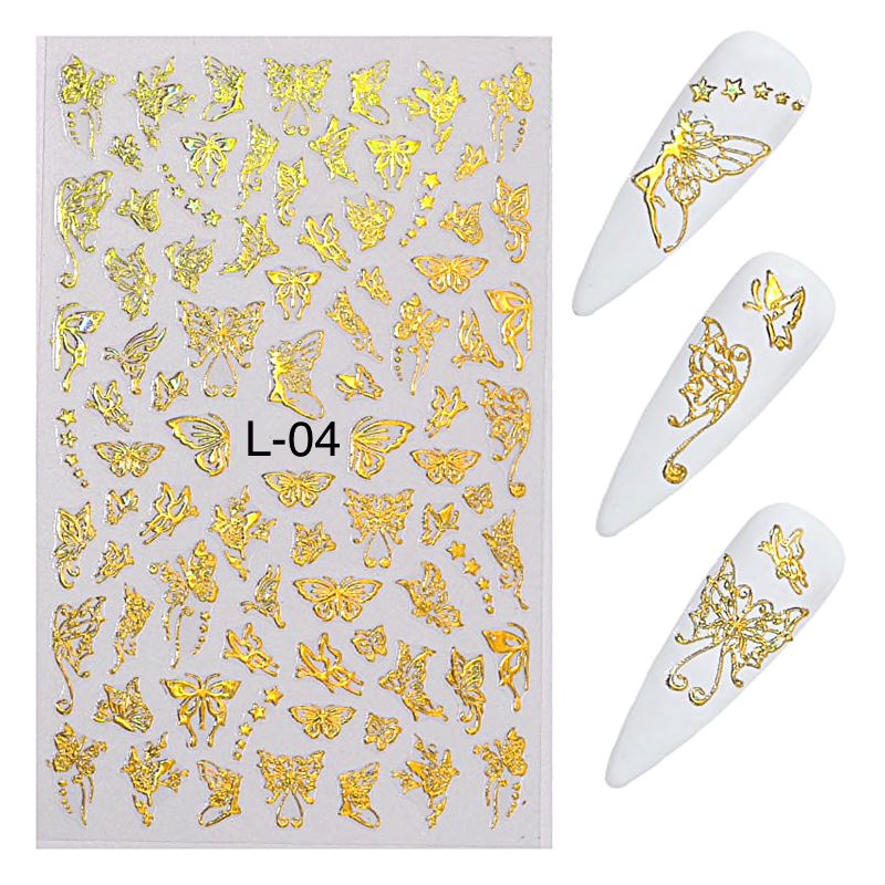 Butterfly Gold/Silver Holographic Nail Art Stickers - Image 9