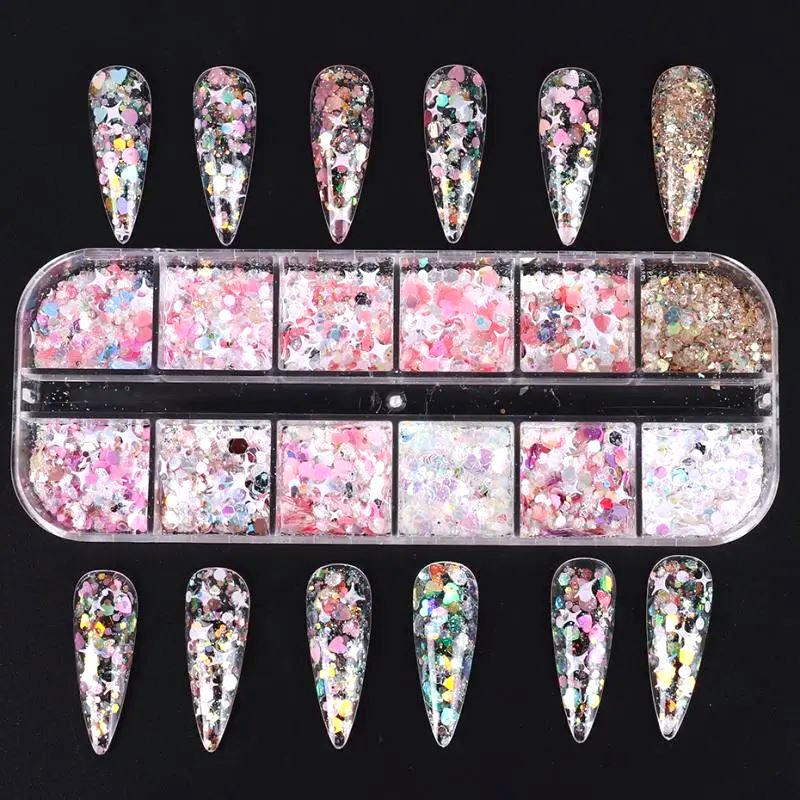 Colourful Holographic Nail Glitter Tray Pink Series - Image 2