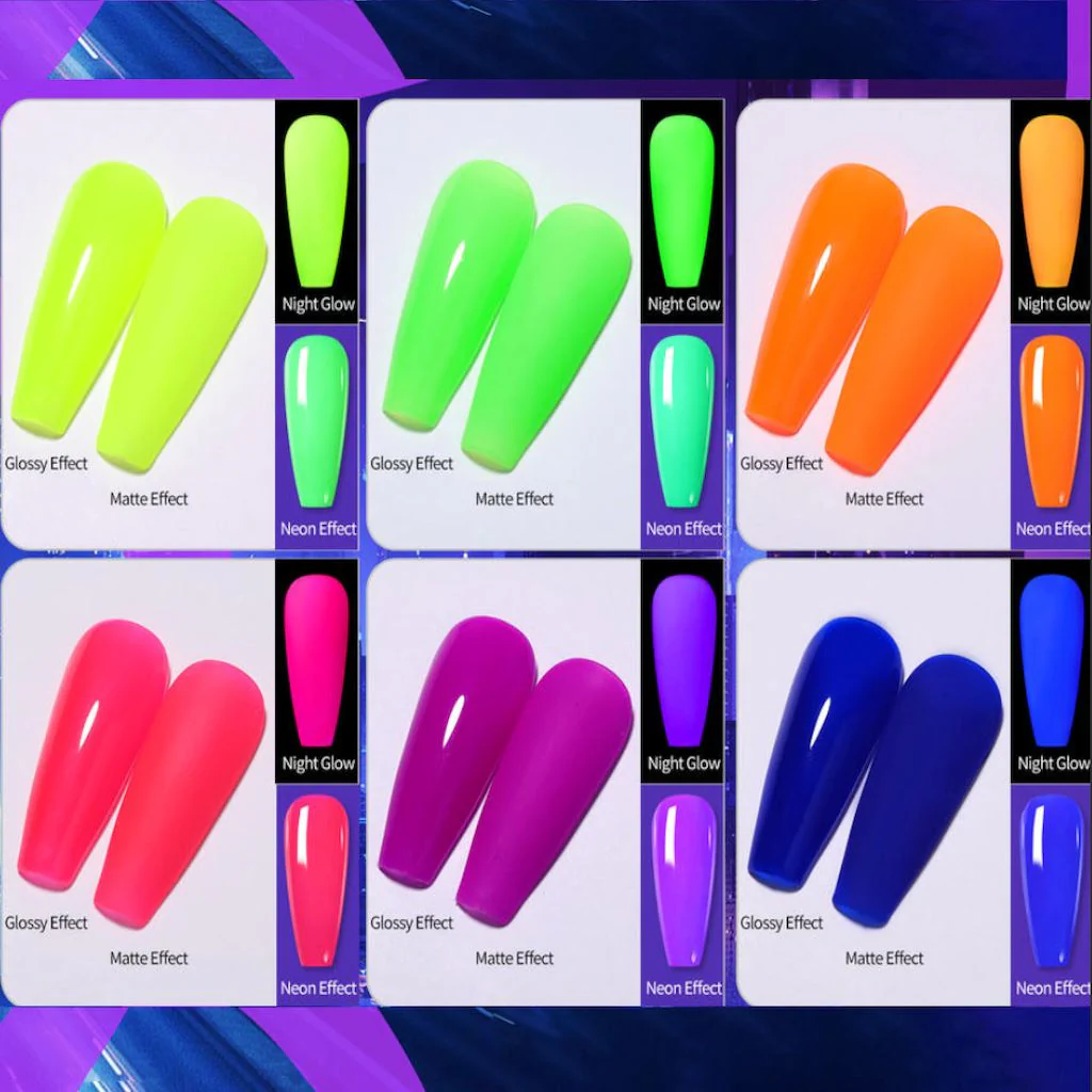 Fluorescent Glow-In-Dark - Gel Polish 6 Colour Set - Image 3