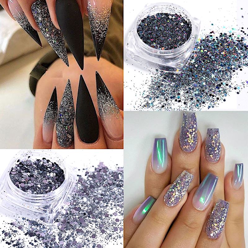 Glitter Flakes Nail Art - Set 6pcs Jar - Image 2