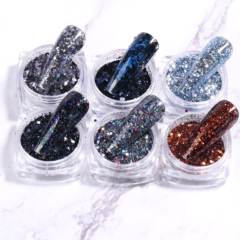 Glitter Flakes Nail Art - Set 6pcs Jar - Image 3
