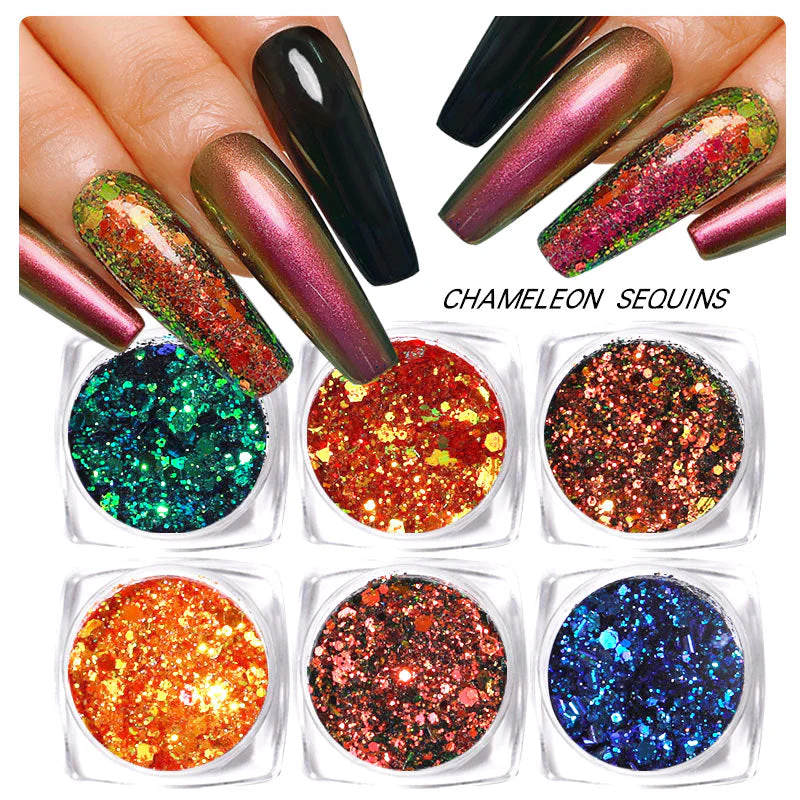 Glitter Laser Flakes Nail Art - Set 6pcs Jar - Image 3