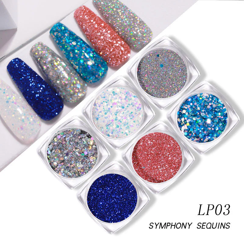 Glitter Laser Flakes Nail Art - Set 6pcs Jar - Image 6