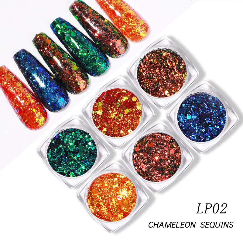 Glitter Laser Flakes Nail Art - Set 6pcs Jar - Image 7