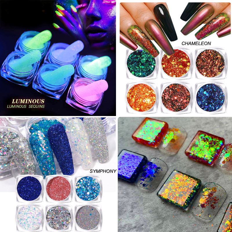 Glitter Laser Flakes Nail Art - Set 6pcs Jar - Image 8