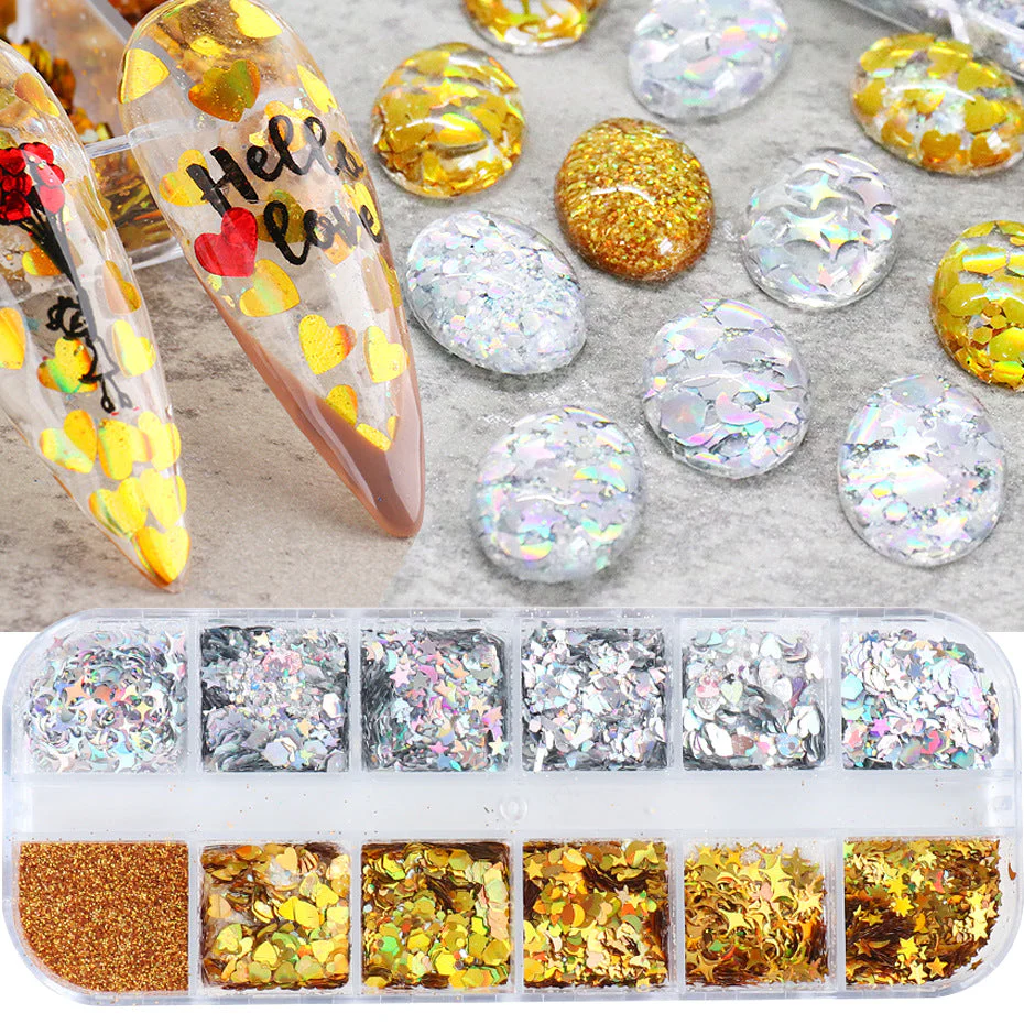 Gold And Silver Glitters Sequins Mixed Shapes Tray