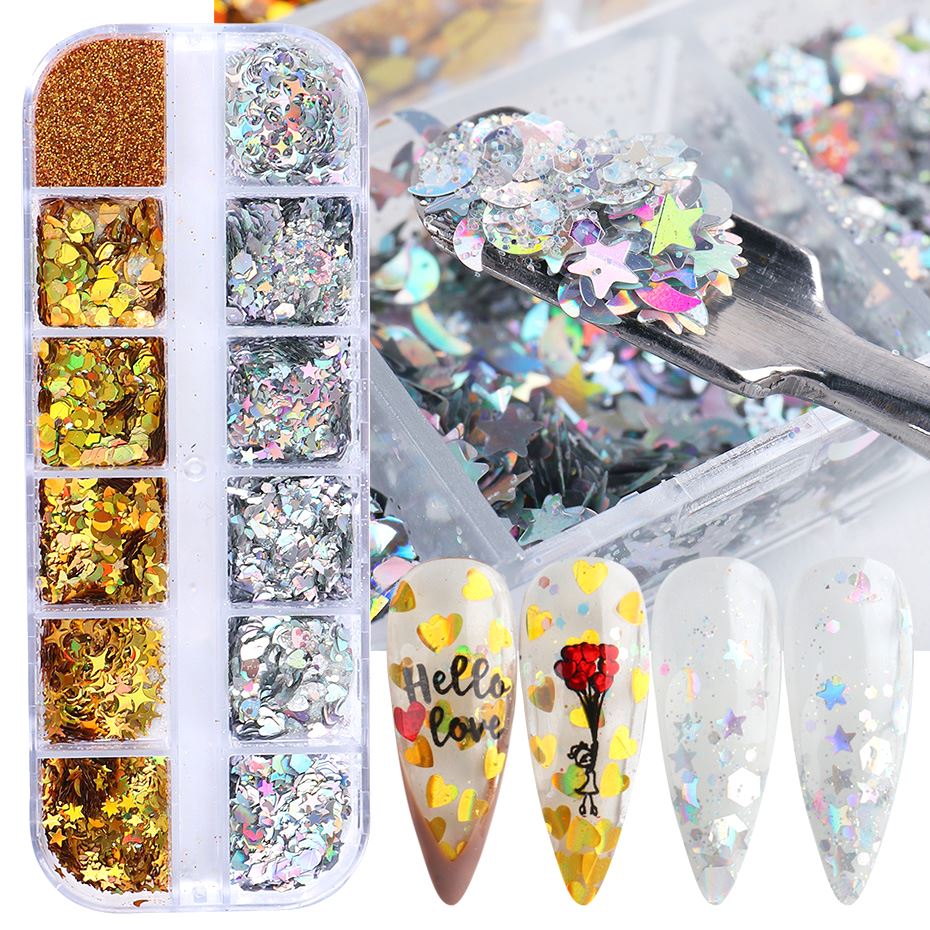 Gold And Silver Glitters Sequins Mixed Shapes Tray - Image 2