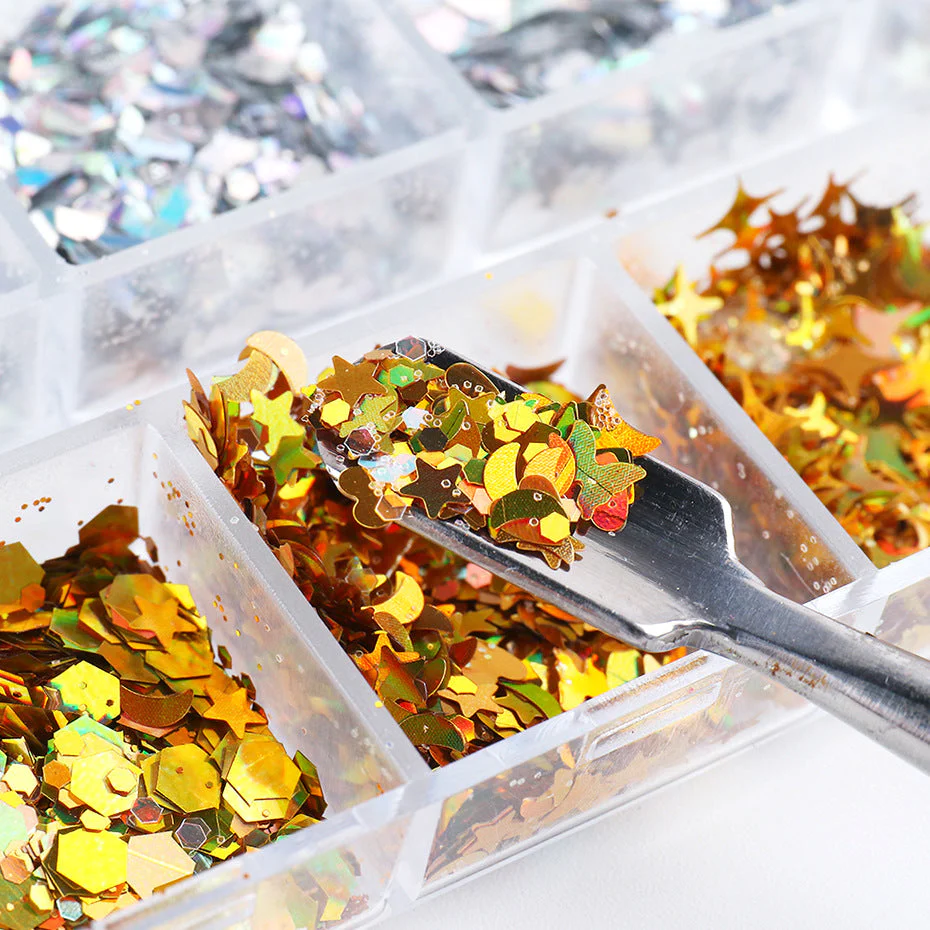 Gold And Silver Glitters Sequins Mixed Shapes Tray - Image 3