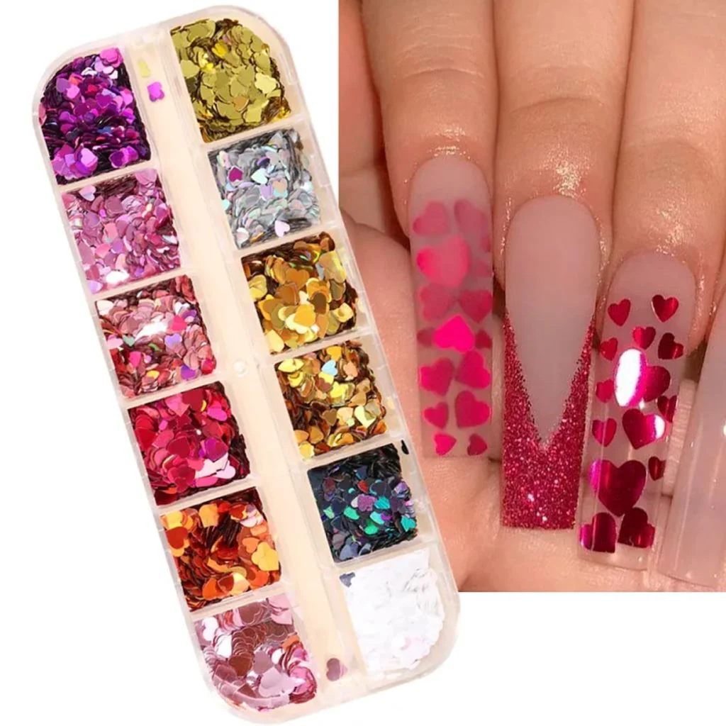 Heart Glitter Sequins - Valentine's Day Nail Art Decoration - Image 4