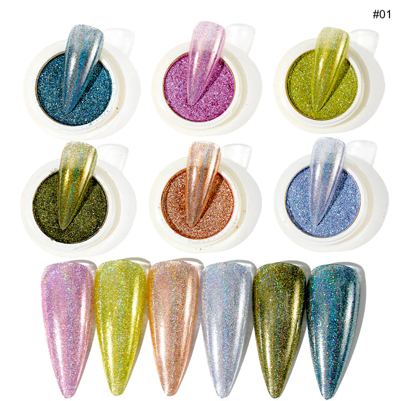 Holographic Glitter Chrome Powder Set 6pcs - Image 3