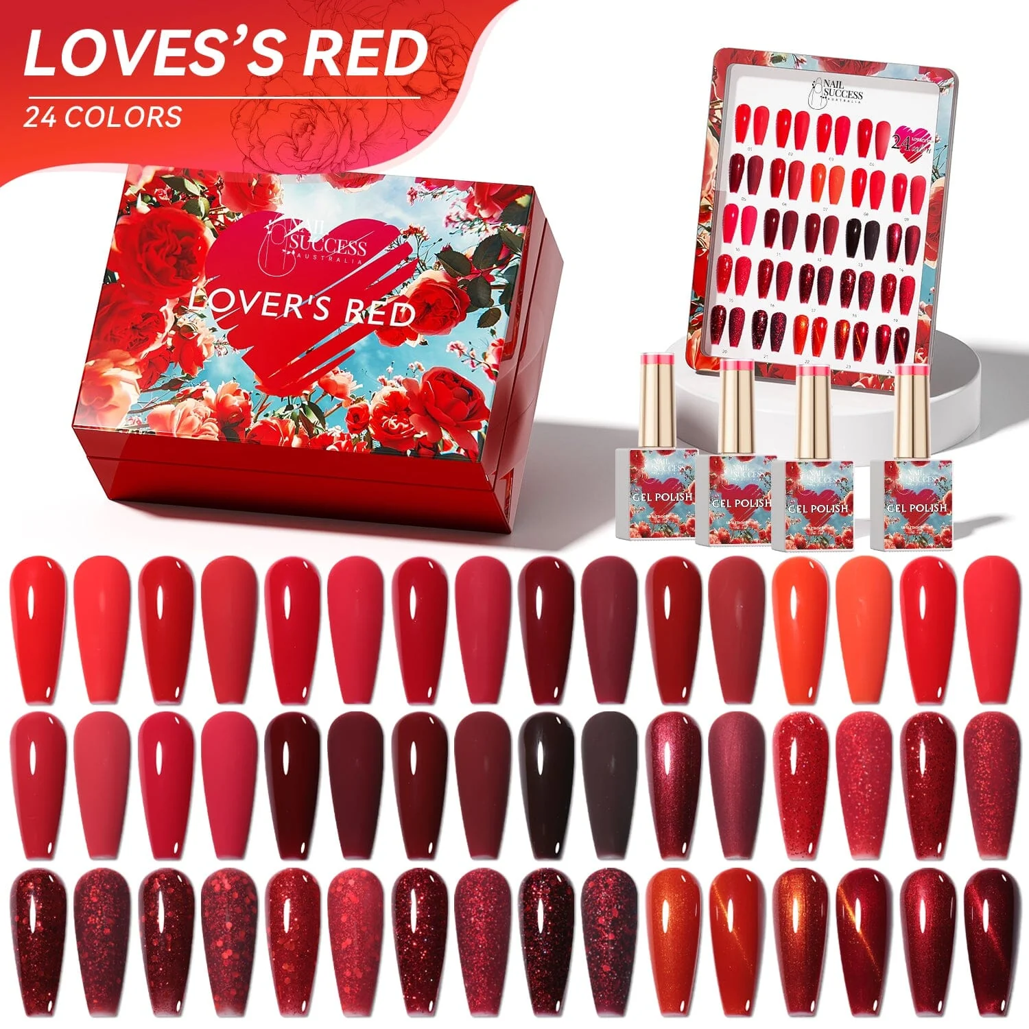 Lover's Red Gel Polish Kit - 24 Colours HEMA-Free