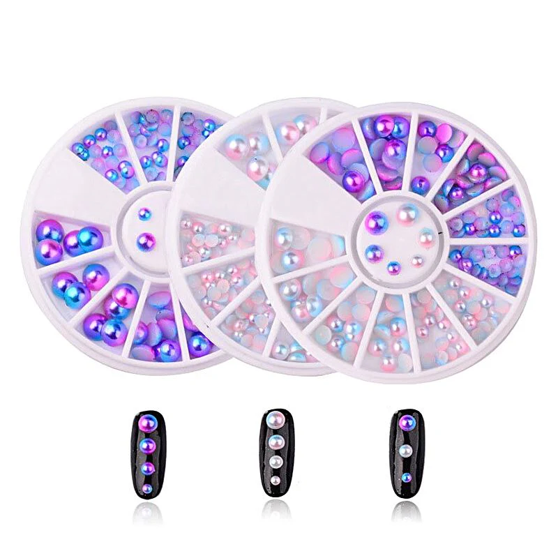 Mermaid Half Pearls Mixed Sizes Nail Art Decoration Wheel - Image 2