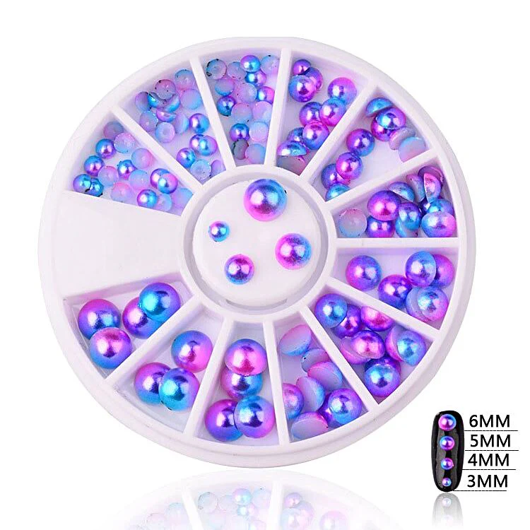 Mermaid Half Pearls Mixed Sizes Nail Art Decoration Wheel - Image 3