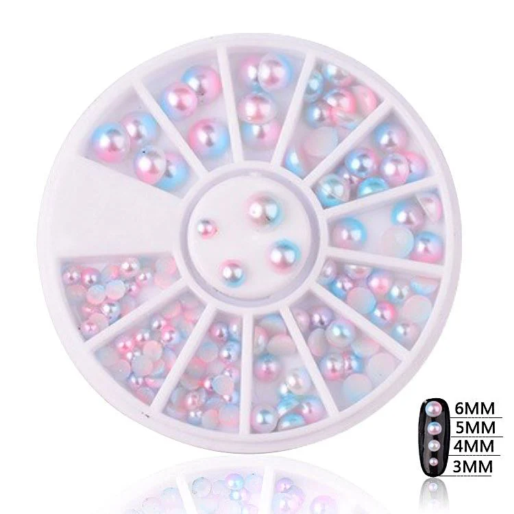 Mermaid Half Pearls Mixed Sizes Nail Art Decoration Wheel - Image 4