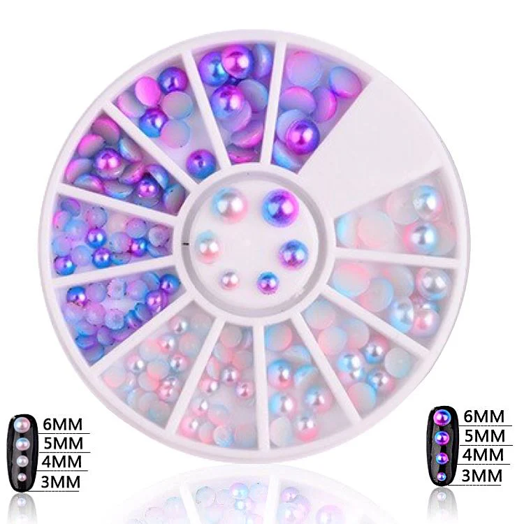 Mermaid Half Pearls Mixed Sizes Nail Art Decoration Wheel - Image 5