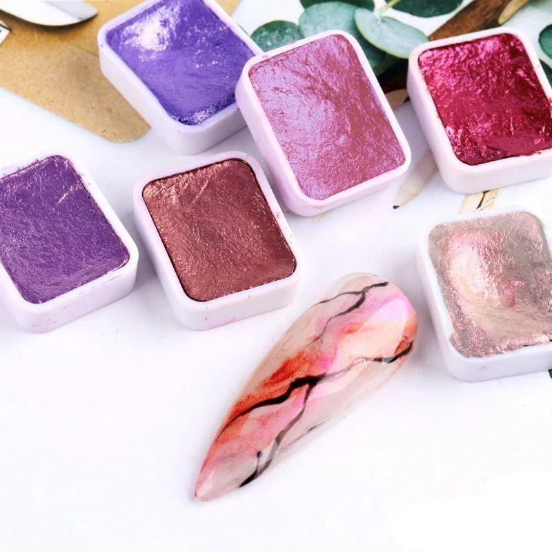 Metallic Marble Paint - Nail Art Watercolour Paint 12pcs - Image 3