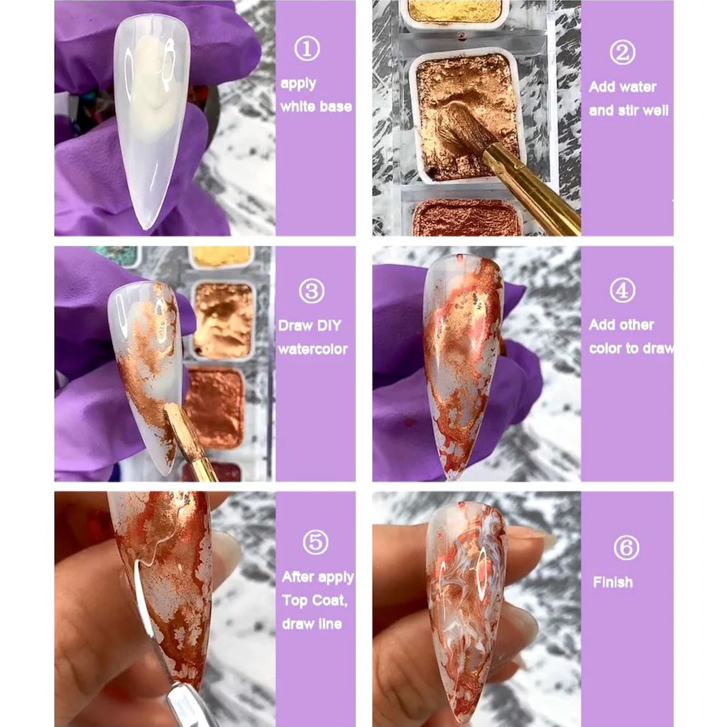 Metallic Marble Paint - Nail Art Watercolour Paint 12pcs - Image 4