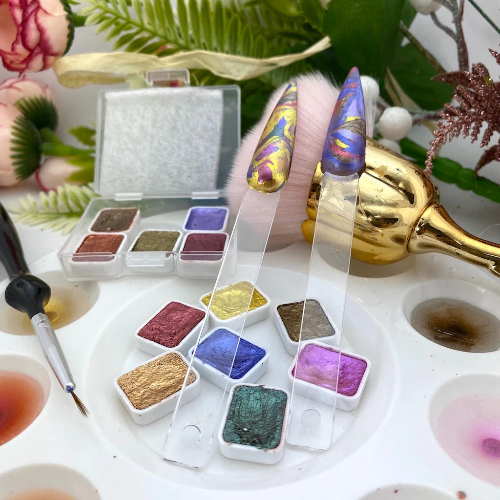 Metallic Marble Paint - Nail Art Watercolour Paint 12pcs - Image 5