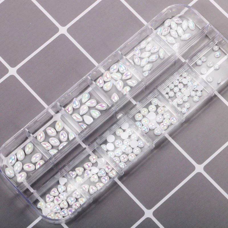 Multi Shape White Aurora Pearls Nail Art Tray - Image 2