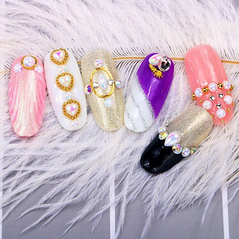 Multi Shape White Aurora Pearls Nail Art Tray - Image 3