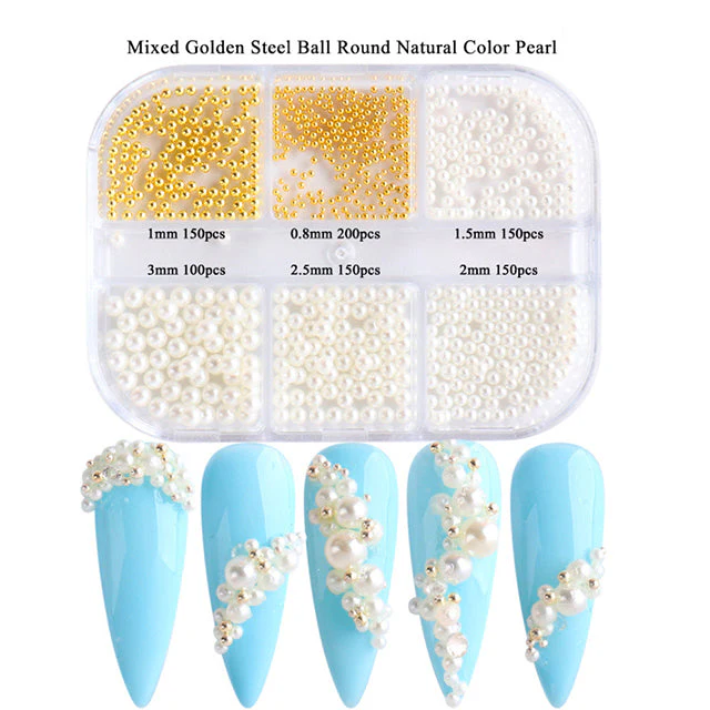 Mixed Size Pearls Nail Art Decoration (6-Grid Tray) - Image 3