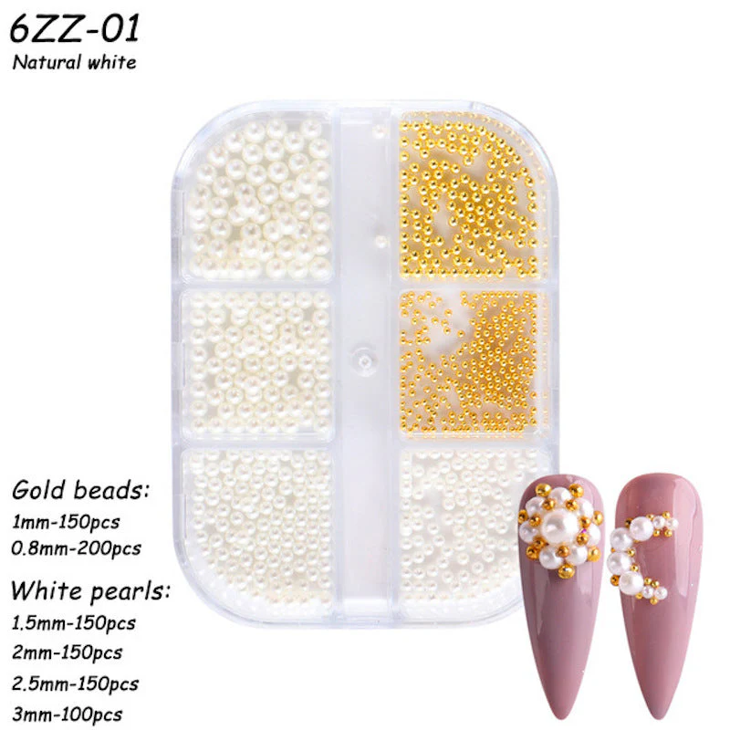 Mixed Size Pearls Nail Art Decoration (6-Grid Tray) - Image 4