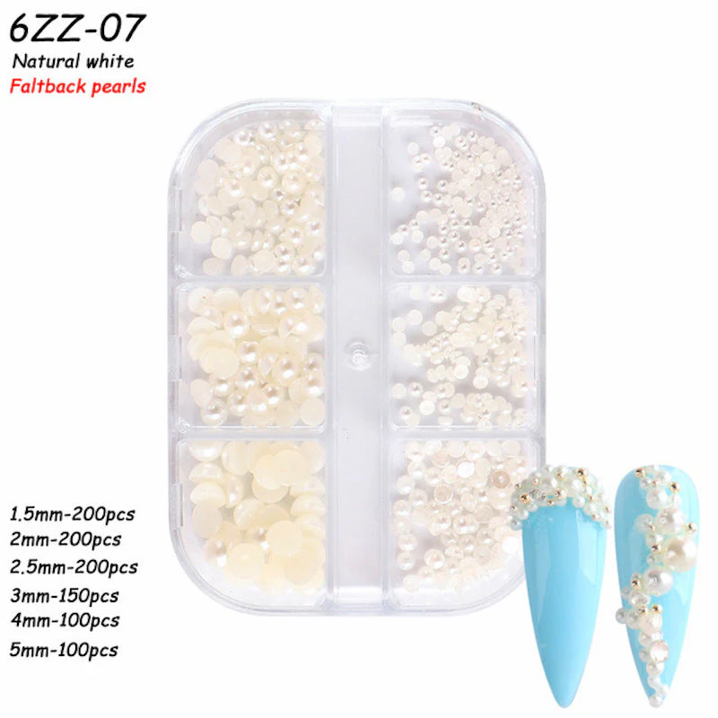 Mixed Size Pearls Nail Art Decoration (6-Grid Tray) - Image 5