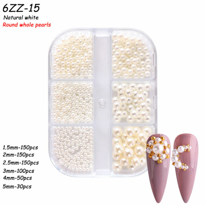 Mixed Size Pearls Nail Art Decoration (6-Grid Tray) - Image 7