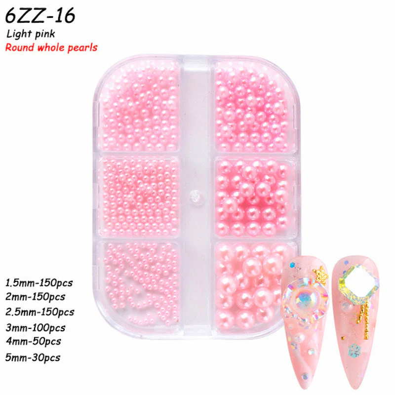 Mixed Size Pearls Nail Art Decoration (6-Grid Tray) - Image 8