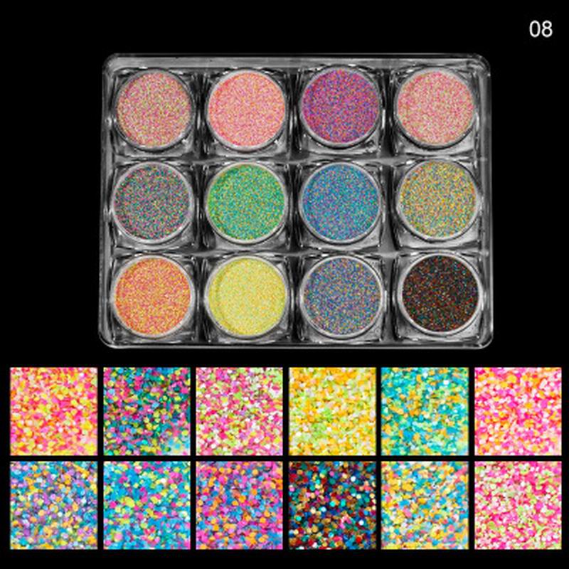Multicolour Glitter Sequins Nail Art (12 Jars Tray) - Image 10