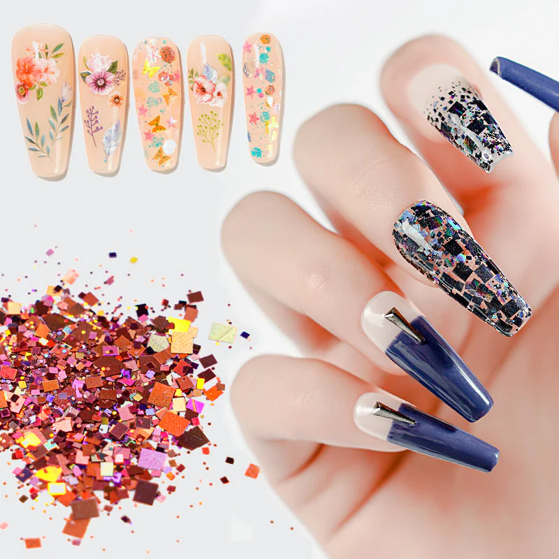 Multicolour Glitter Sequins Nail Art (12 Jars Tray) - Image 2