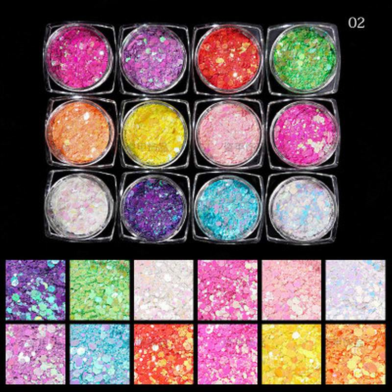 Multicolour Glitter Sequins Nail Art (12 Jars Tray) - Image 4